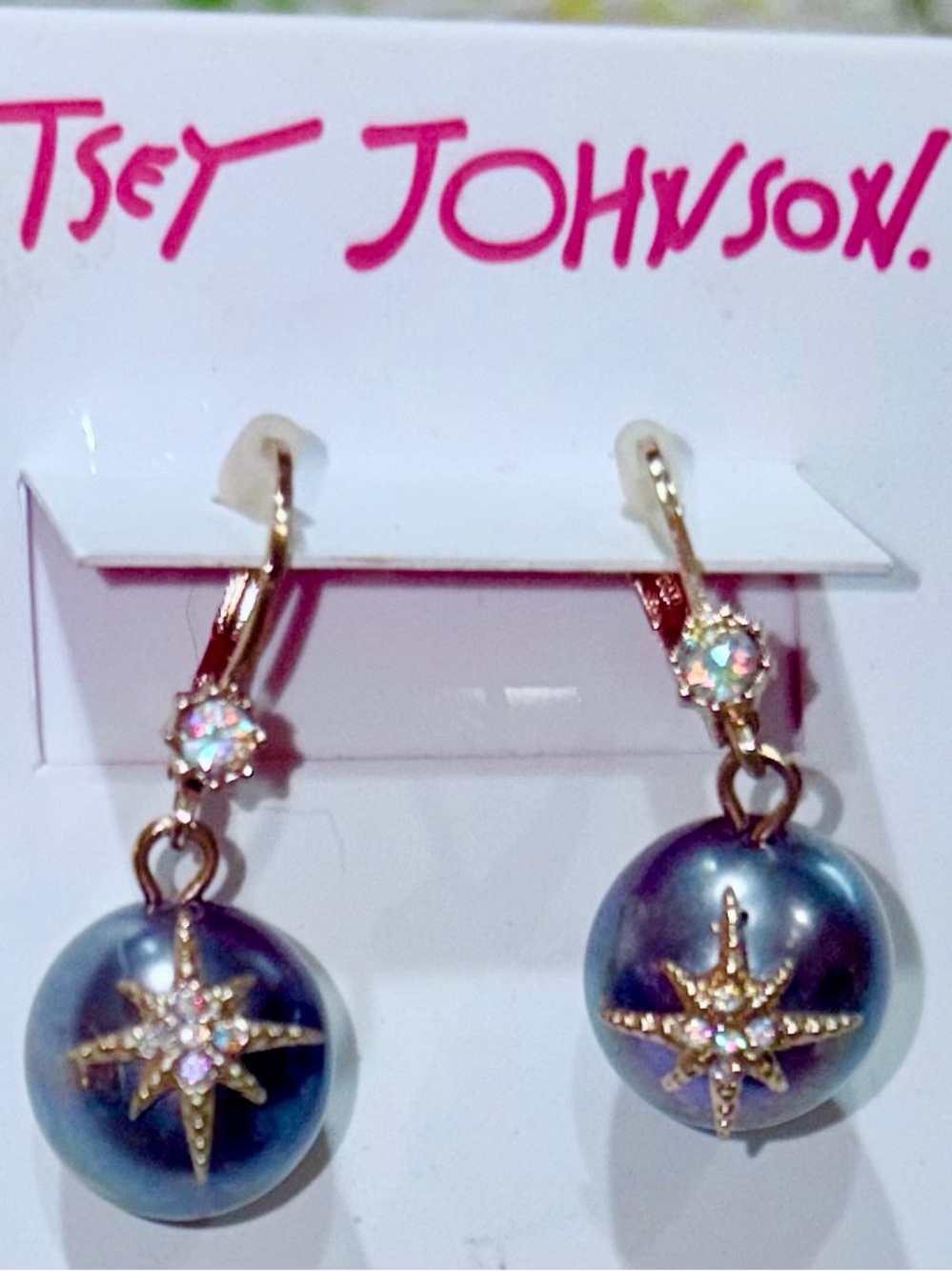 Betsey Johnson Purple Pearl Celestial Drop Earrings